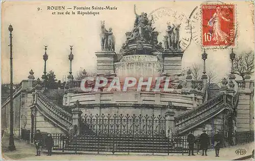 Cartes postales Rouen Fontaine Sainte Marie et Rue de la Republique
