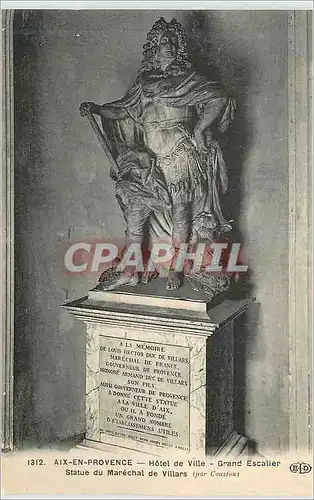 Cartes postales Aix en Provence Hotel de Ville Grand Escalier Statue du Marechal de Villars
