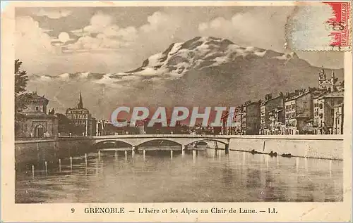 Ansichtskarte AK Grenoble L'Isere et les Alpes au Clair de Lune