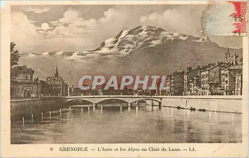 Cartes postales Grenoble L'Isere et les Alpes au Clair de Lune