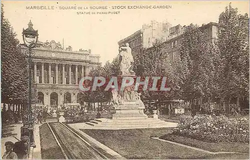 Ansichtskarte AK Marseille Square de la Bourse Stock Exchange Garden Statue de Pierre PUget