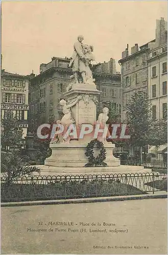 Cartes postales Marseille PLace de la Bourse Monument de Pierre Puget