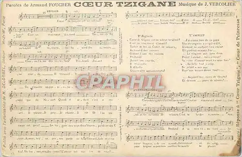 Cartes postales Musique de J Vercolier Paroles de Armand Foucher Coeur Tzigane
