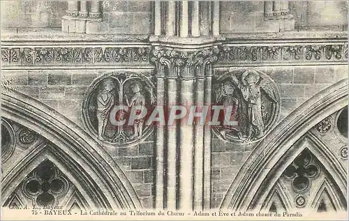 Cartes postales Bayeux La Cathedrale au Triforium du Choeur Adam et Eve et Adam Chasse du Paradis