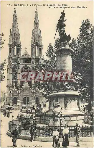 Cartes postales Marseille L'Eglise St Vincent de Paul et le Monument des Mobiles