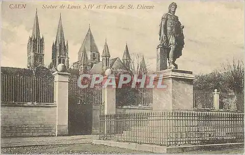 Ansichtskarte AK Caen Statue de Louis XIV et Tours de St Etienne