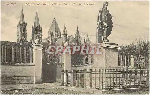 Cartes postales Caen Statue de Louis XIV et Tours de St Etienne