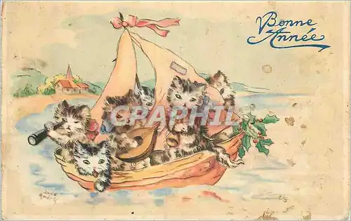 Ansichtskarte AK Bonne Annee Chats