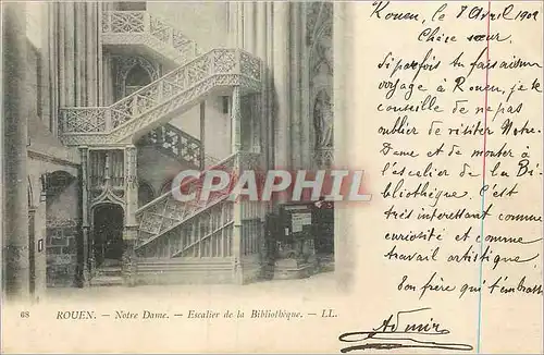 Cartes postales Rouen Notre Dame Escalier de la bibliotheque (carte 1900)