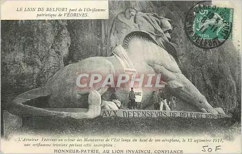 Ansichtskarte AK Le Lion de Belfort pare de l'Oriflamme Patriotique de Vedrines