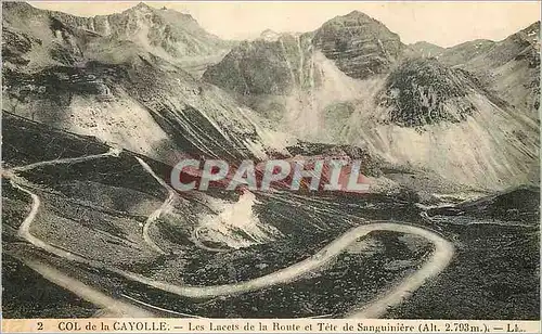 Cartes postales Col de la Cayolle les Lacets de la Route et Tete de Sanguiniere (Alt 2 793m)