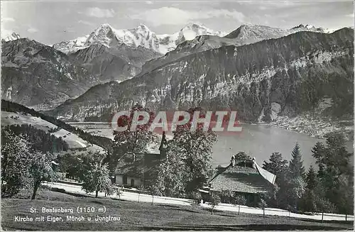 Moderne Karte St Beatenberg (1150 m) Kirche mit Eiger Monch u Jungfrau