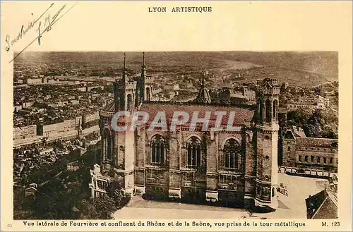 Cartes postales Lyon Artistique Vue Laterale de Fourviere et Confluent du Rhone et de la Saone vue prise de la T