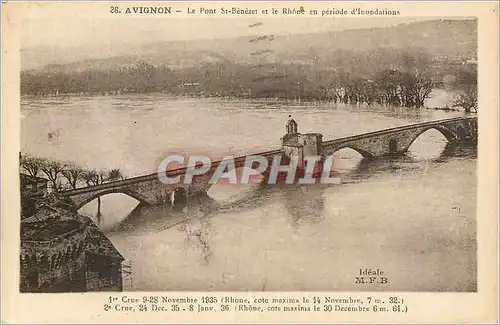 Cartes postales Avignon le Pont St Benezet et le Rhone en periode d'Inondations