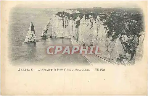 Cartes postales Etretat l'Aiguille et la Porte d'Aval a Maree Haute (carte 1900)