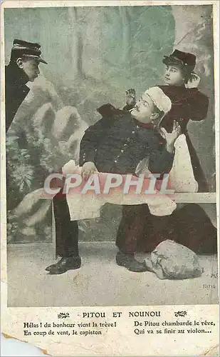 Cartes postales Pitou et Nounou Helas du Bonheur vient la Treve