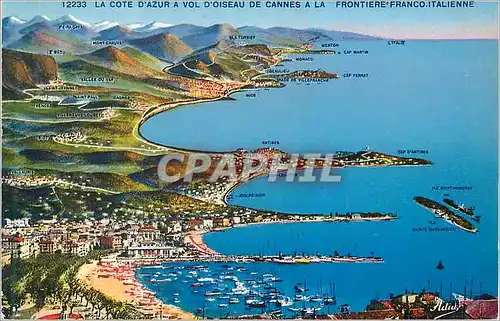 Cartes postales La Cote d'Azur a vol d'Oiseau de Cannes a la Frontiere Franco Italienne
