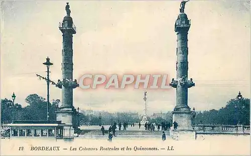 Cartes postales Bordeaux Les Colonnes Rostrales et les Quinconces Tramway