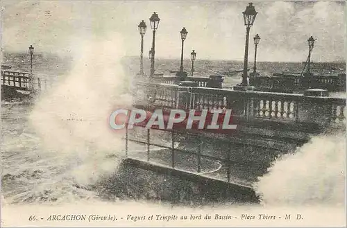 Cartes postales Arcachon (Gironde) Vagues et Tempete au Bord du Bassin Place Thiers