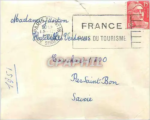 Lettre Marianne 15F Paris 1951 pour Couchevel