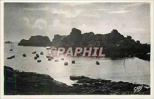 Moderne Karte Ile d'Ouessant Le Petit Port de Guizinn au Clair de Lune