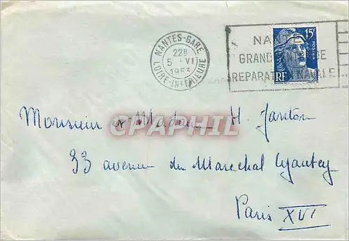 Lettre Gandon 15F Nantes 1953 Flamme Reparation Navale pour Paris