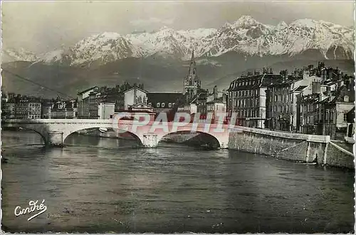 Moderne Karte Les Belles Alpes Francaises Grenoble Pont de l'Hopital et les Alpes