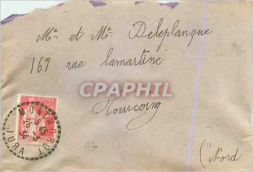 Lettre 50c Paix cachet Montmorot 1934 pour Tourcoing