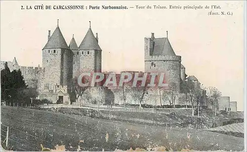 Cartes postales La Cite de Carcassonne Porte Narbonnaise Tour du Tresau Entree principale de l'Est