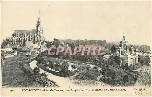 Cartes postales Bonsecours (Seine Inferieure) L'Eglise et le Monument de Jeanne d'Arc