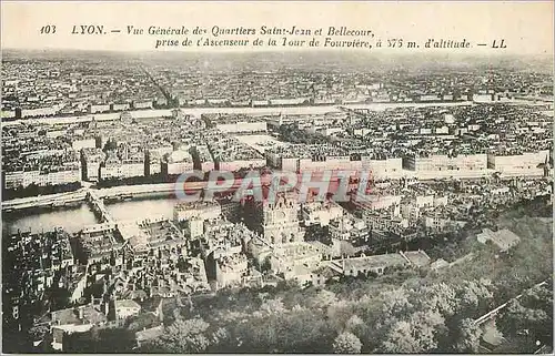 Cartes postales Lyon Vue Generale des Quartiers Saint Jean et Bellecour prise de l'Ascenseur de la Tour de Fourv