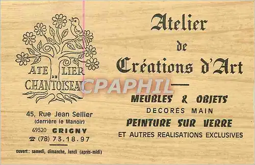 Carte de visite Atelier de Chantoiseau Atelier de Creations d'Art Rue Jean Sellier Grigny