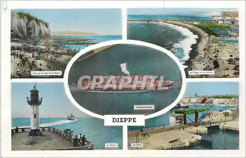Cartes postales moderne Dieppe Falaises du Bas Fort Blanc La plage et les jetees Le pahre L'Arromanches Bateay