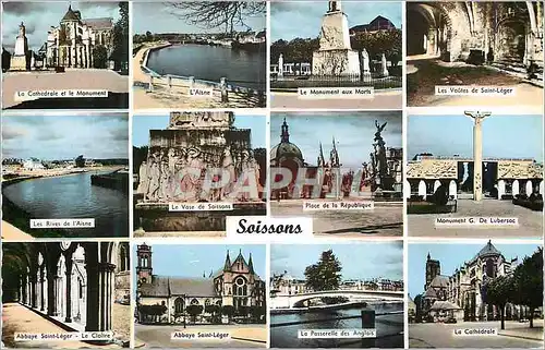 Moderne Karte Soissons La cathedrale et le monument L'Aisne