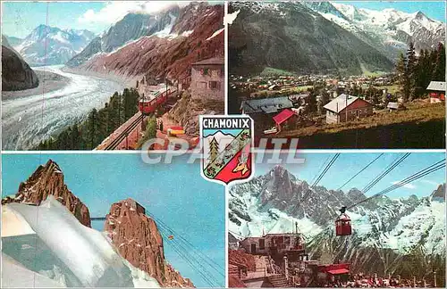 Moderne Karte Chamonix Mont Blanc (Hte Savoie) Vue Generale et le Mont Blanc Funiculaire Train