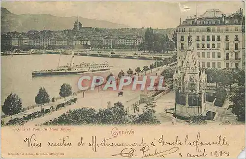 Cartes postales Geneve Quai et Pont du Mont Blanc Bateau