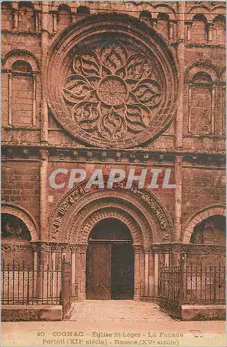 Cartes postales Cognac Eglise St Leger La Facade Portail (XIIe Siecle) Rosace (XVe Siecle)