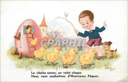Cartes postales La Cloche Sonne un Volet claque Nous vous Souhaitons d'Heureuses P�ques Jim Patt Chien