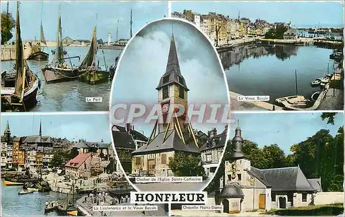Moderne Karte Honfleur Le port Le vieux bassin La lieutenance et le vieux bassin Chapelle Notre Dame Bateaux