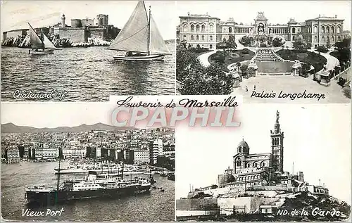 Moderne Karte Souvenir de Marseille Bateau Ch�teau d'If Palais Longchamp Vieux port ND de la Garde