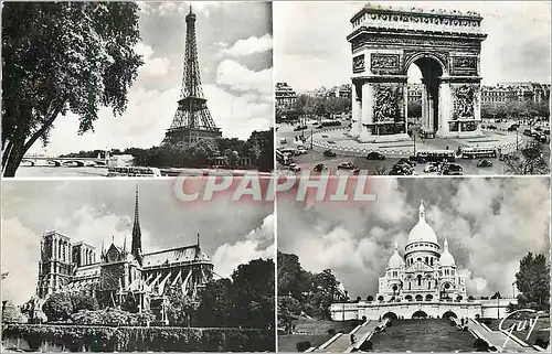 Cartes postales moderne Paris et ses Merveilles La Tour Eiffel L'Arc de Triomphe de l'Etoile La Cathedrale Notre Dame et