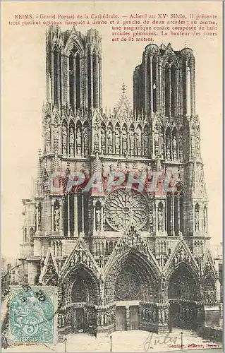 Ansichtskarte AK Reims Grand Portail de la Cathedrale Acheve au XVe Siecle