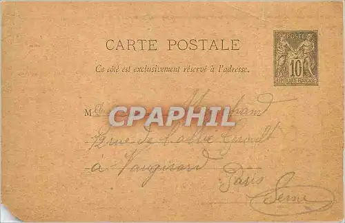 Entier Postal 10c Sage Marchand Vaugirard Paris 1892
