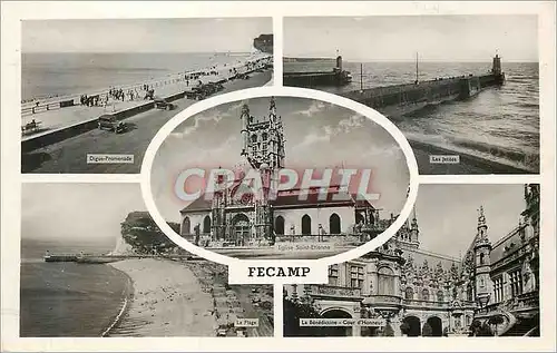 Cartes postales moderne Fecamp Digue promenade Les jetees La plage La Benedictine Cour d'honneur