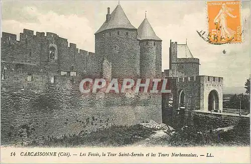 Cartes postales Carcassonne (Cite) Les Fosses La Tour Saint Sernin et les Tours Narbonnaises