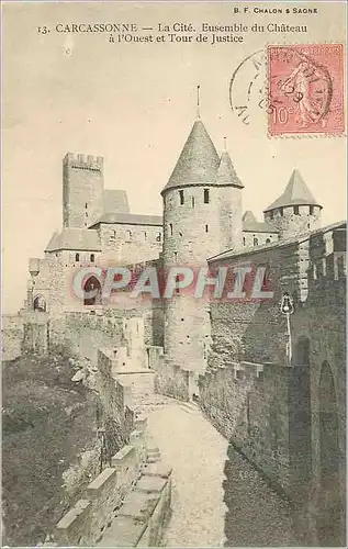 Cartes postales Carcassonne La Cite Ensemble du Chateau a l'Ouest et Tour de Justice