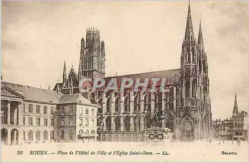 Cartes postales Rouen Place de l'Hotel de Ville et l'Eglise Saint Ouen