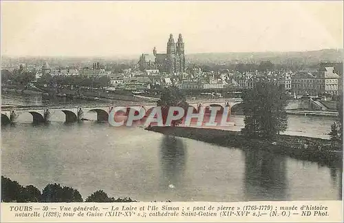 Cartes postales Tours Vue Generale La Loire et l'Ile Simon Pont de Pierre (1765 1779) Musee Historique