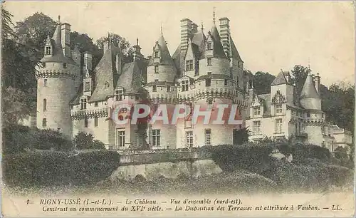 Cartes postales Rigny Usse (I et L) Le Chateau Vue d'Ensemble (nord est) Construit au Commencement du XVIe Siecl