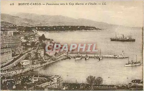 Ansichtskarte AK Monte Carlo Panorama vers le Cap Martin et l'Italie Bateaux